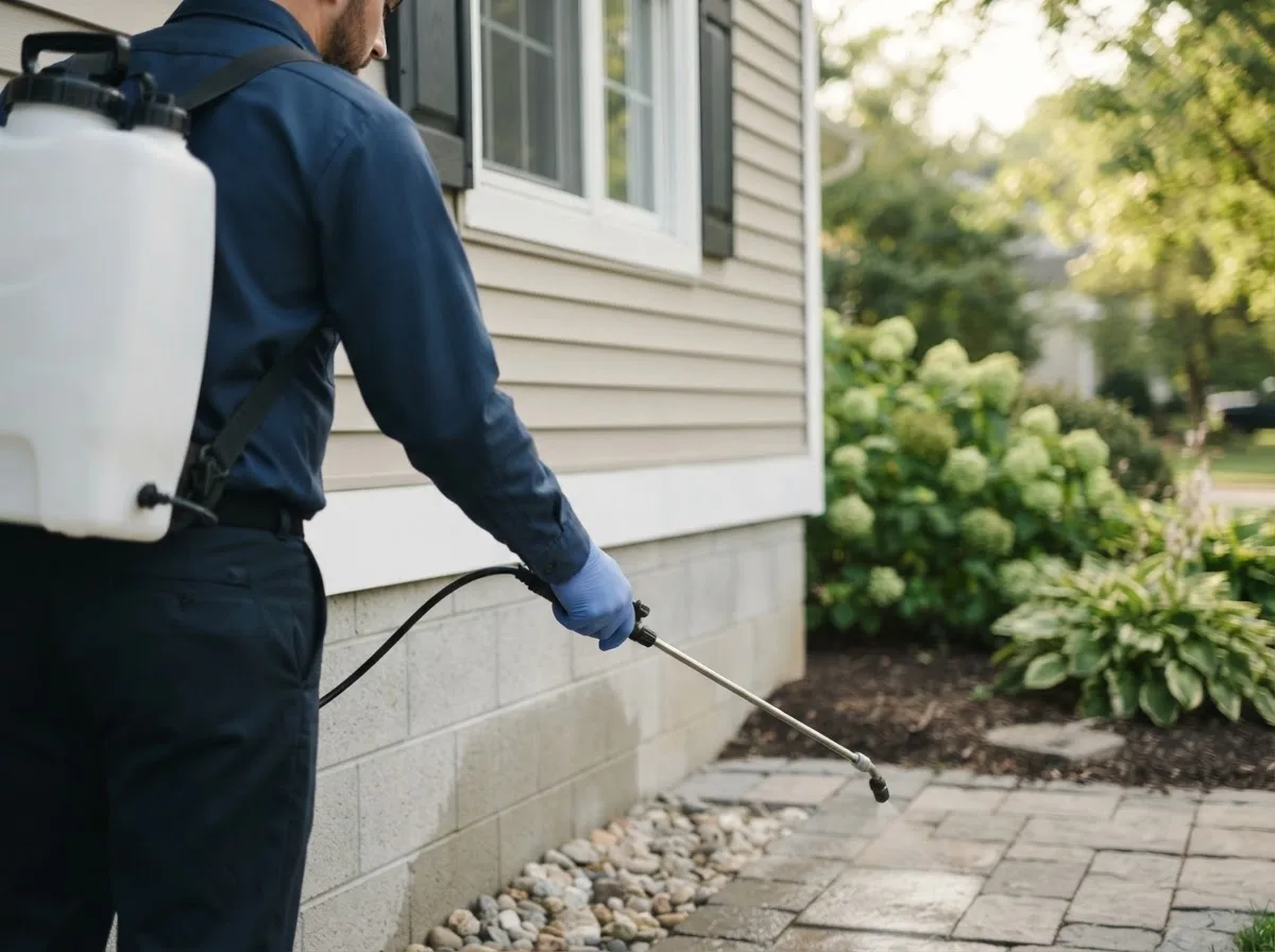 Pest control technician inspecting a home in Leon, KS
